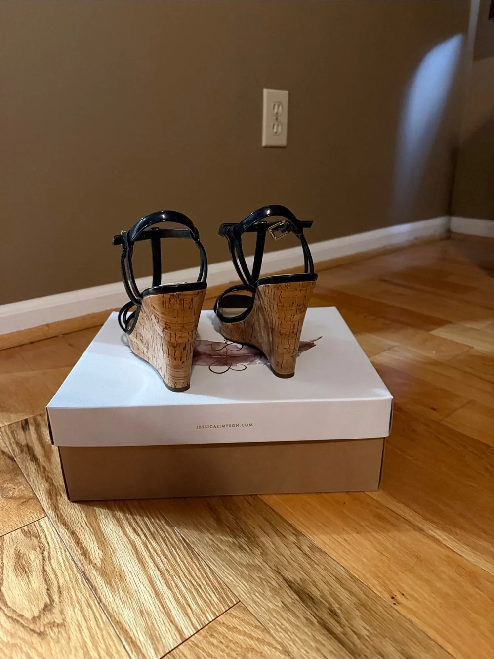 Jessica Simpson Black Patent Cork Wedge Sandals